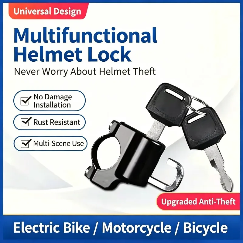Universal Helmet Lock For Motorcycle Scooter E-Bike Bicycle Anti Theft Handlebar Mounted All Metal Waterproof Rustproof