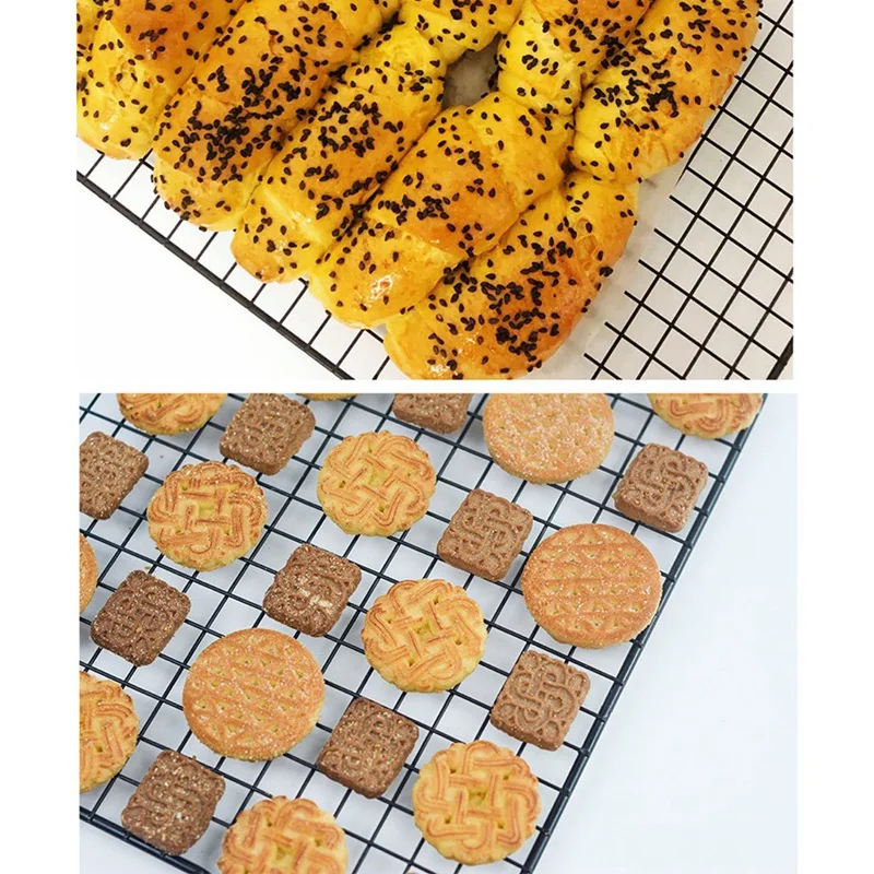 3Pcs Cake Cooling Rack, Black Carbon Steel Bread Drying Net, Baking Tool, Non Stick Cooling Net, Baking Tray, Net Rack