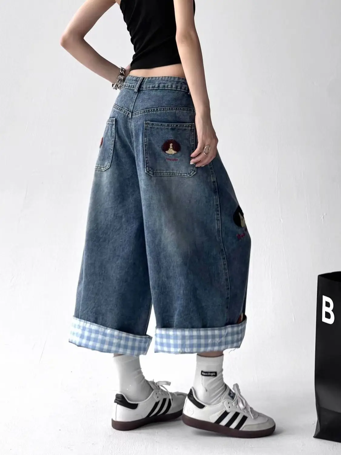 Jeans Women Embroidery Cotton Loose Style Fashion Sweet Summer Calf-length Pants