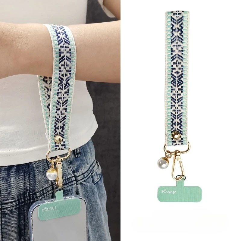 

Retro Patterned Wide Woven Strap Wrist Style Short Fashion Women's Outdoor Anti Loss and Anti-theft Mobile Phone Lanyard