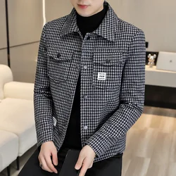 High Quality Plaid Woolen Jacket Men Autumn Winter Casual Business Short Trench Coat Social Overcoat Streetwear Windbreaker 2022