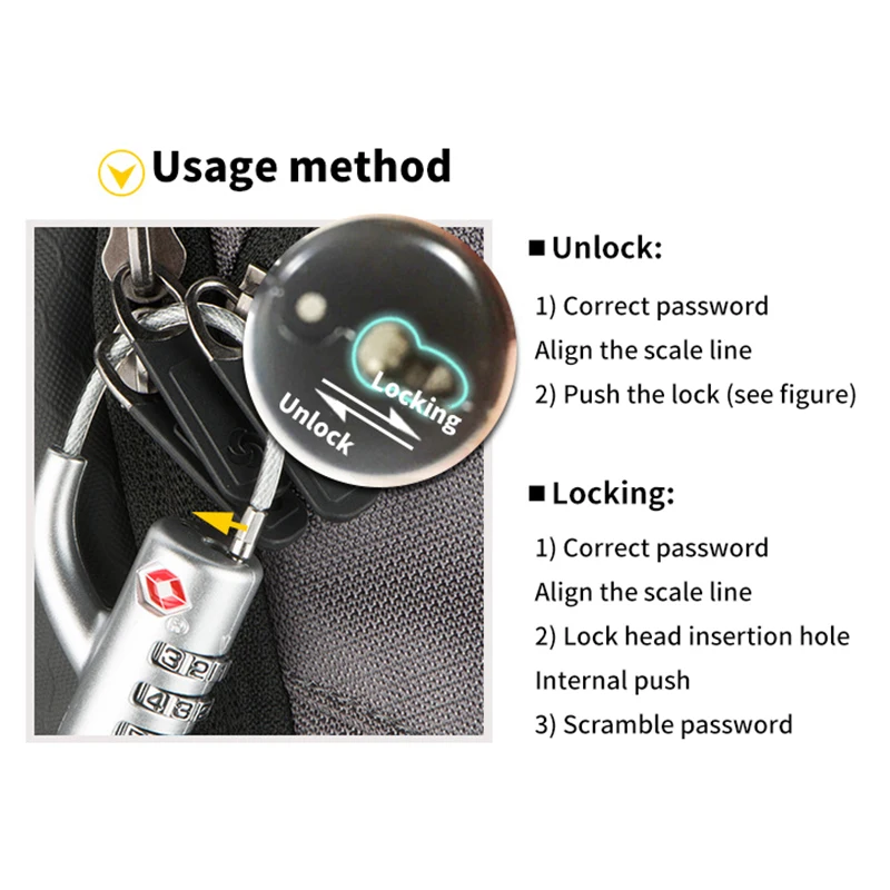 Portable Security TSA Customs Lock Overseas Customs Clearance Trolley Luggage Suitcase Backpack Password Padlock Steel Cable