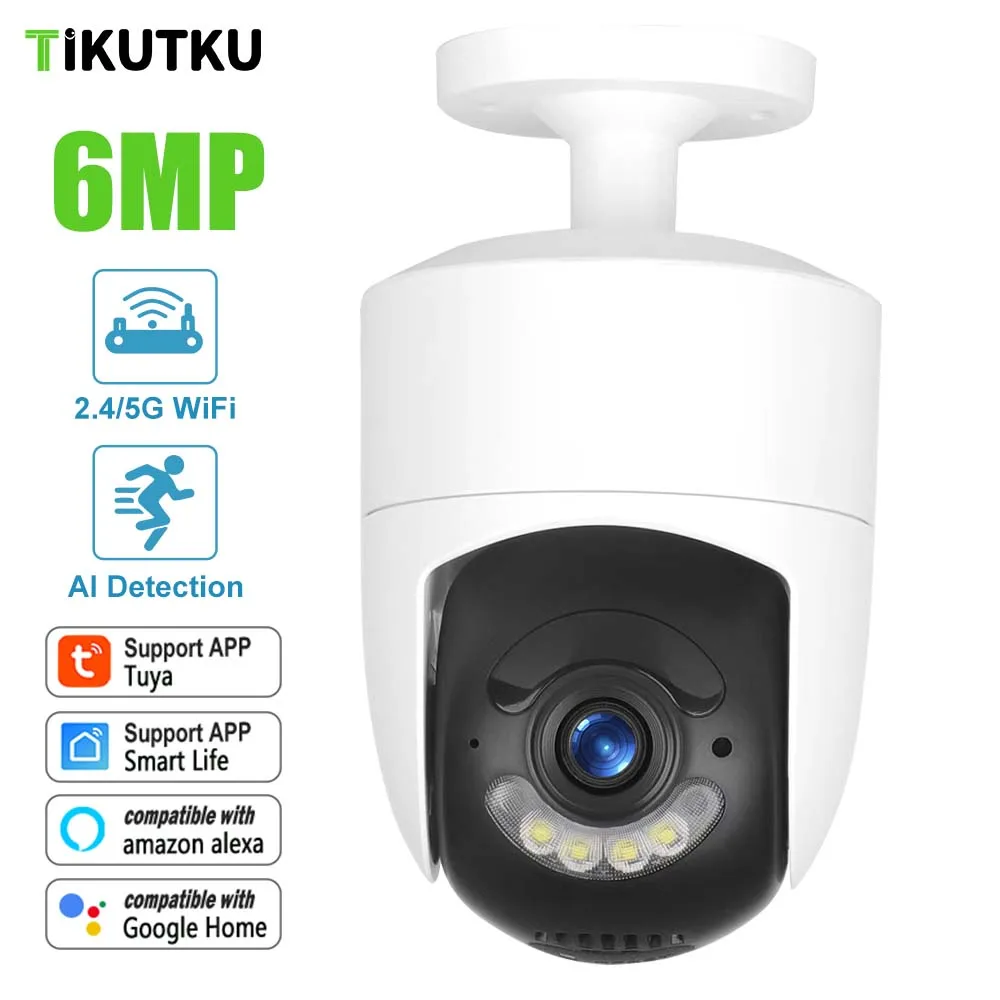 Telecamera IP Tuya da 6mp 5G WiFI protezione di sicurezza esterna Monitor CCTV rilevamento del movimento videosorveglianza Alexa Google Home NVR