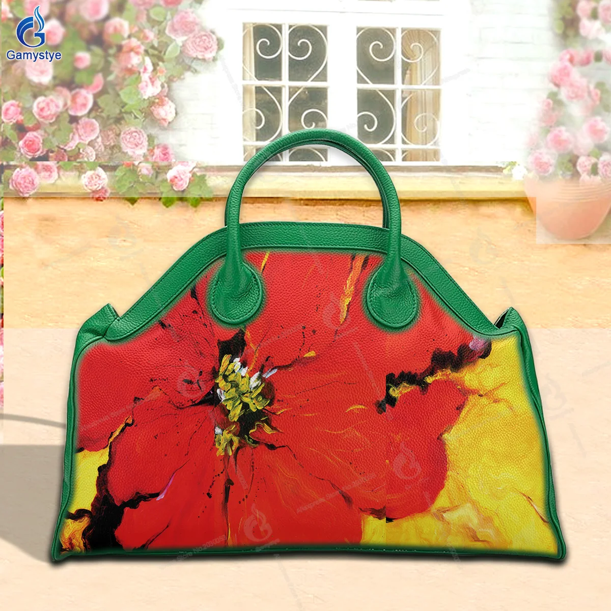 

Women'S Fashion Bags Luxury Designer Brands Red flowers Messenger Bag Hand Draw Customize Art Bags 100% Real Cowhide Leather New