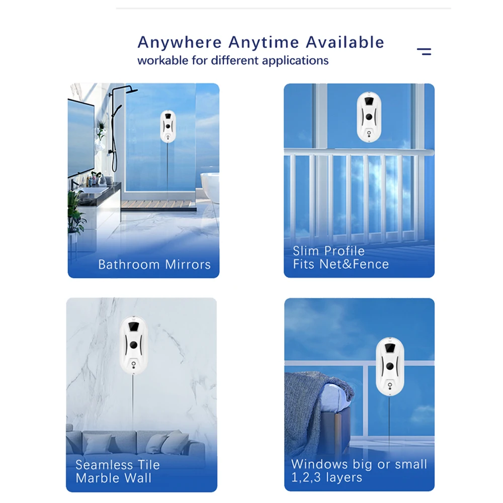 Window Cleaner Robot, Automatic Cleaning with Intelligent Path Planning, Edge Detection Technology, Remote Control, White