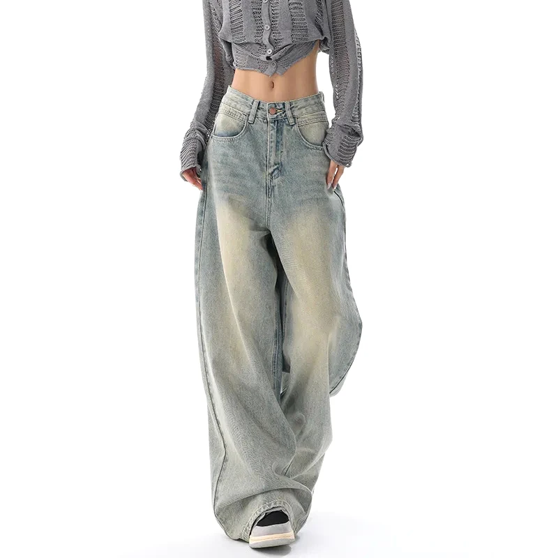 

Full Length Baggy Jeans Women High Waisted Jeans Wide Leg Denim Pants Light Blue Loose Trousers Korean Casual Streetwear Y2K