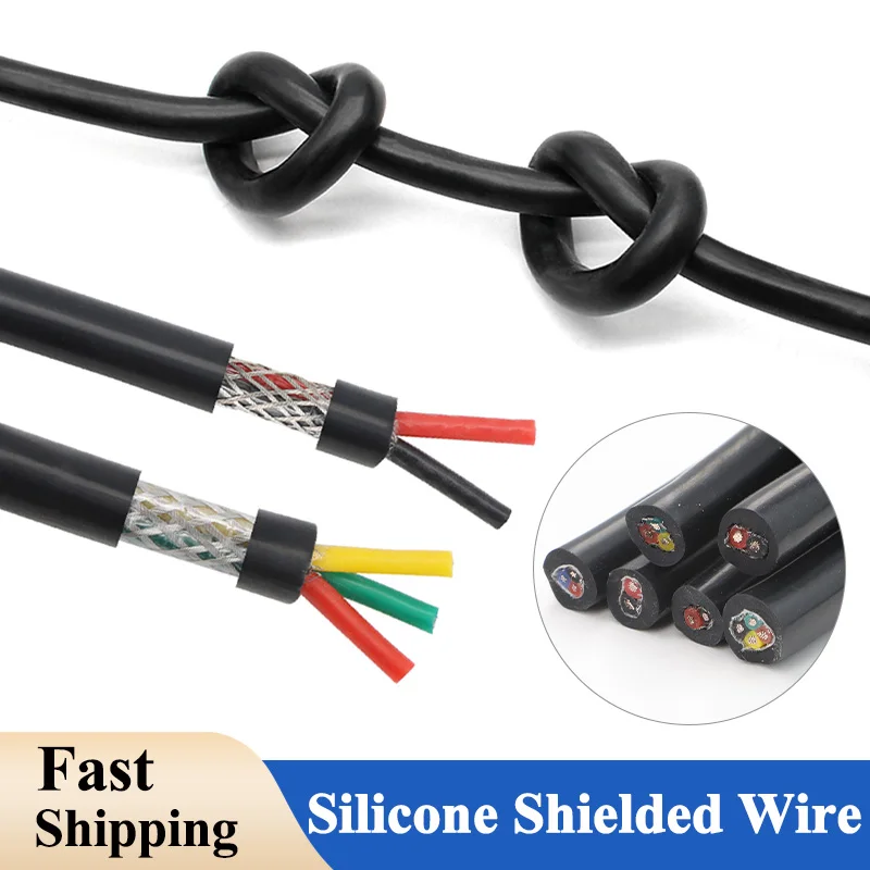 1-20m High Temperature Silicone Rubber Shielded Wire 22/20/18/17/15/13AWG 2/3/4/6 Cores Tinned Copper DIY Control Signal Cables