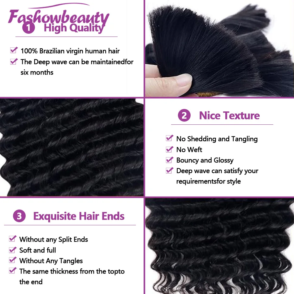 24 26 Inch Deep Wave Bulk hair For Braiding 1PC 50g No Weft For Braiding Micro Faux Braiding Hair for Boho Braids Wet and Wave
