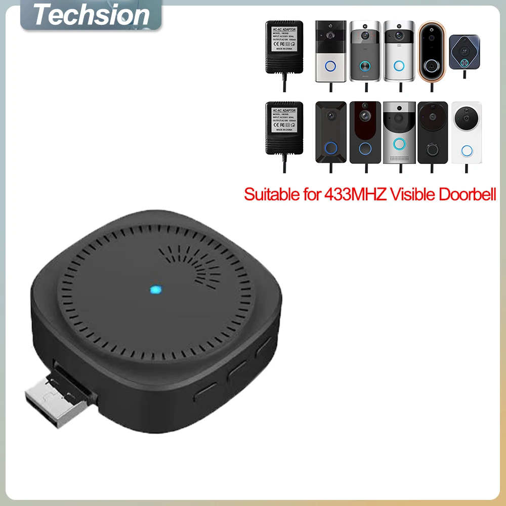 Campainha Visual Sem Fio Interior, Carrilhão USB para 433MHz AC, 150 Metros de Longa Distância, 8 Músicas, 3 Nível Volumes, Acessórios