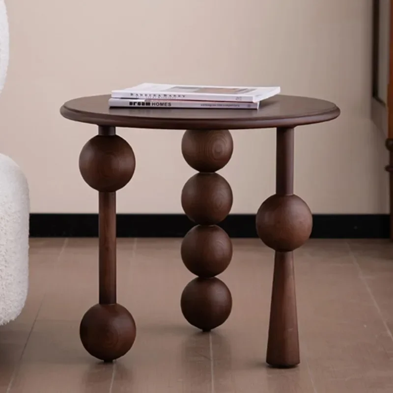 

Modern solid wood coffee table living room corner table Nordic style round wooden small side table