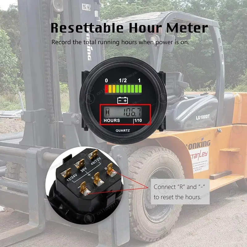 عربة جولف نادي السيارات رافعة شوكية غسالة الطابق صمام ثنائي باعث للضوء مؤشر البطارية الرقمي مع عداد ساعة #6