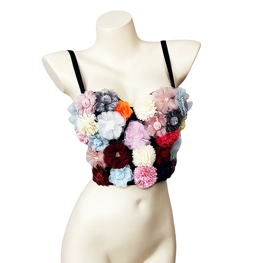 2024 Summer Flowers Vest Corset Sexy Women Ladies Cropped Tops Carnival Night Club Party Wedding Push-Up Bra Hotsweet Crop Top