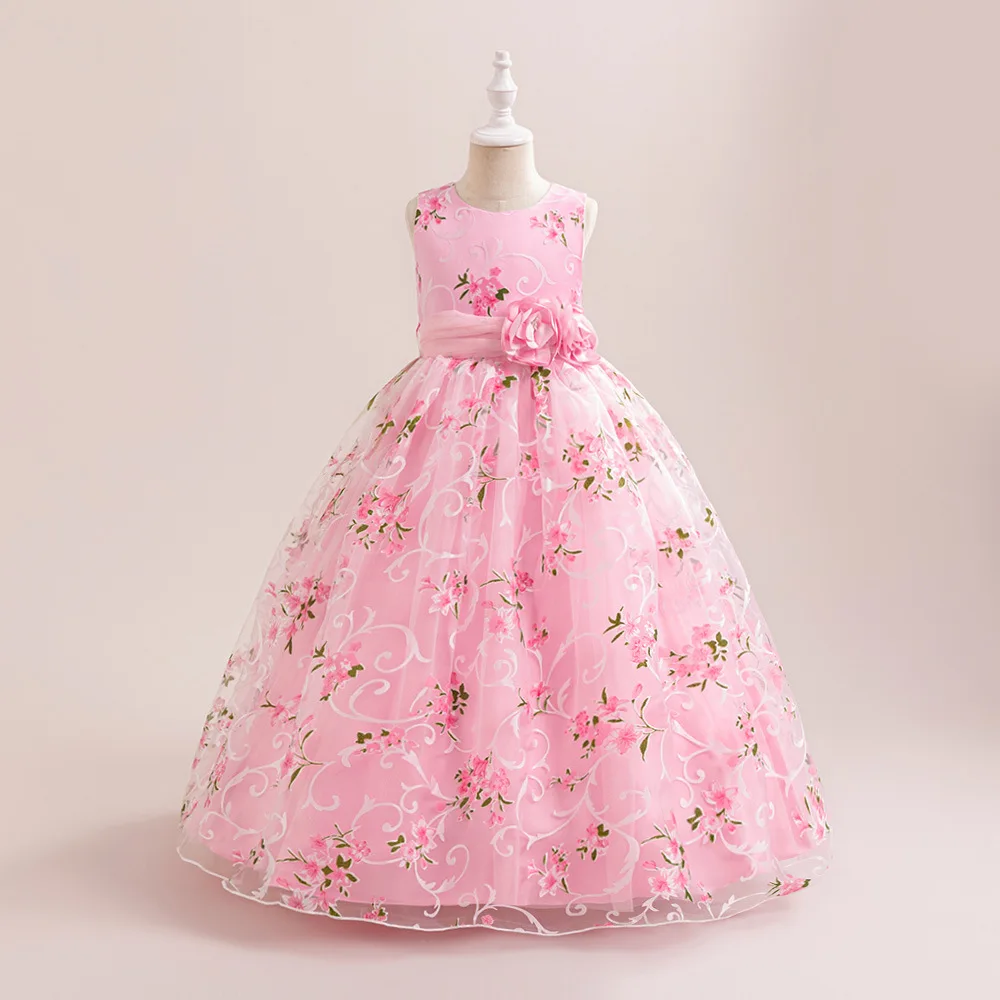 

Pageant Formal Bridesm Elegant Girls Long Luxury Flower Dress Party Dresses Kids Tulle Princess Gown Girl Wedding Clothes