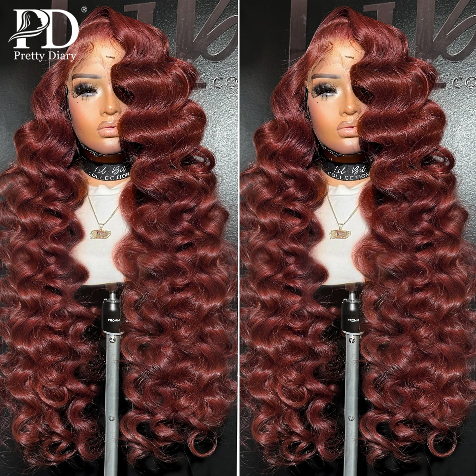 Reddish Brown Loose Deep Wave 13x6 Lace Front Human Hair Wigs 30 Inch Brazilian Water Curly 13x4 HD Lace Frontal Wig