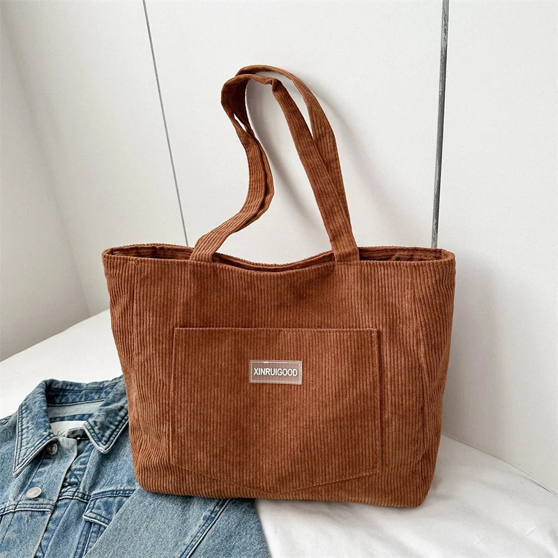 

Leisure Corduroy Totes Bag Women's Large Capacity Shoulder Bag Fashion Vintage Solid Color Handbags Large Capacity Shopper Bag