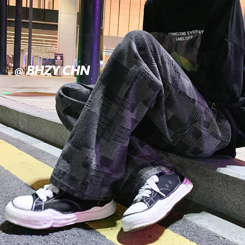 Straight-leg Pants Niche Design Sense Spring New Jean Cool Personality Korean Loose Casual All-matching Man Cotton