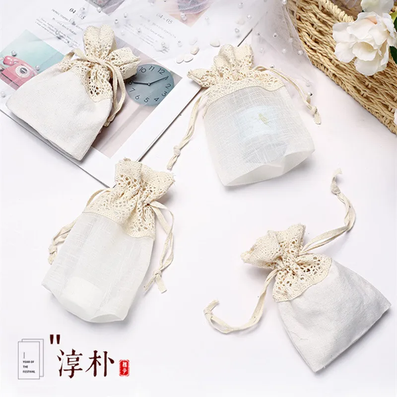 72pcs Handmade Cotton Lace Yarn Bag Sweet Candy Bundle Pockets Jewelry Necklace Pouch Halloween Christmas Storage Gift Bag