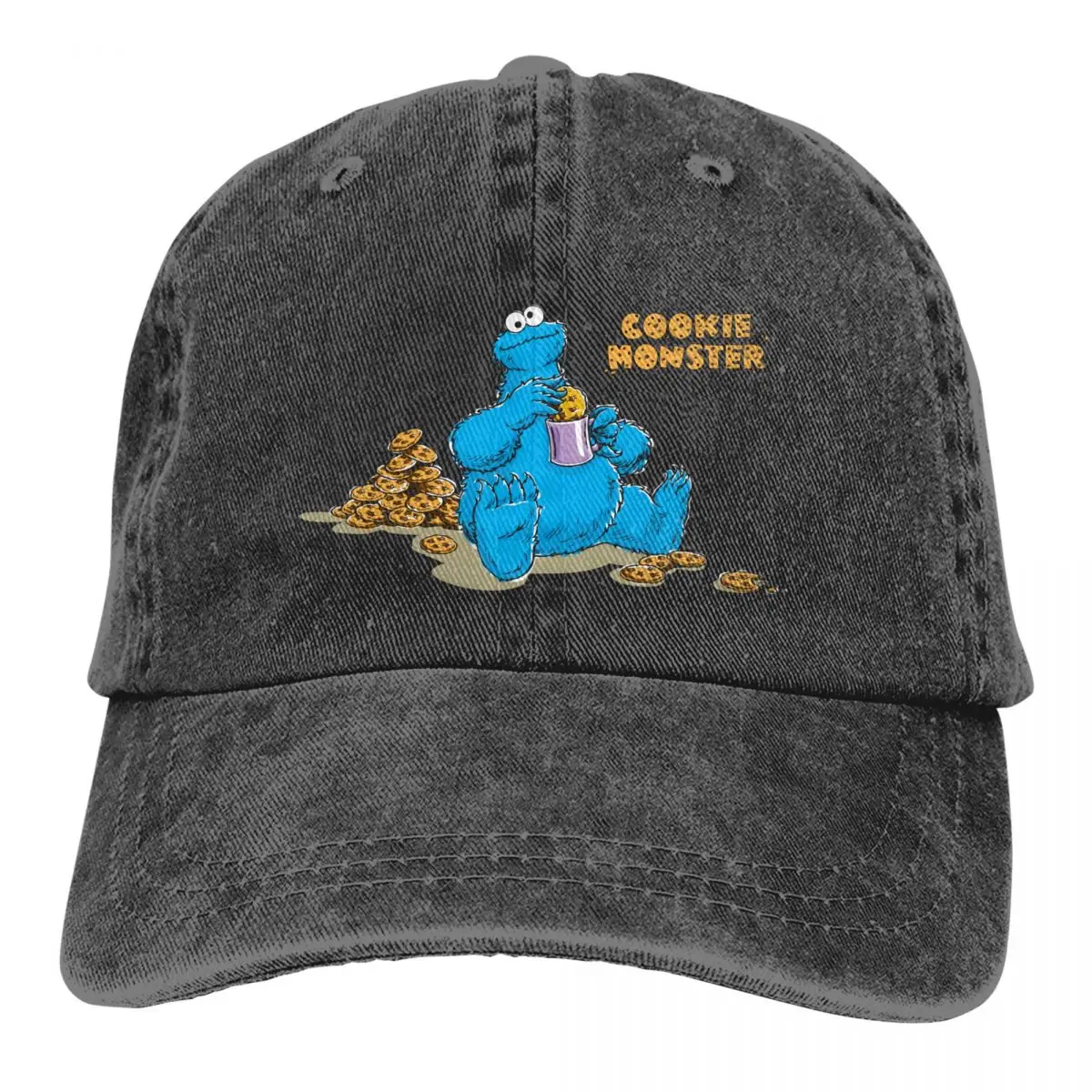 Cookie Monster Eating Cookies Trucker Hat Stuff Vintage Distressed Washed Snapback Cap Unisex Activities Adjustable Caps Hat