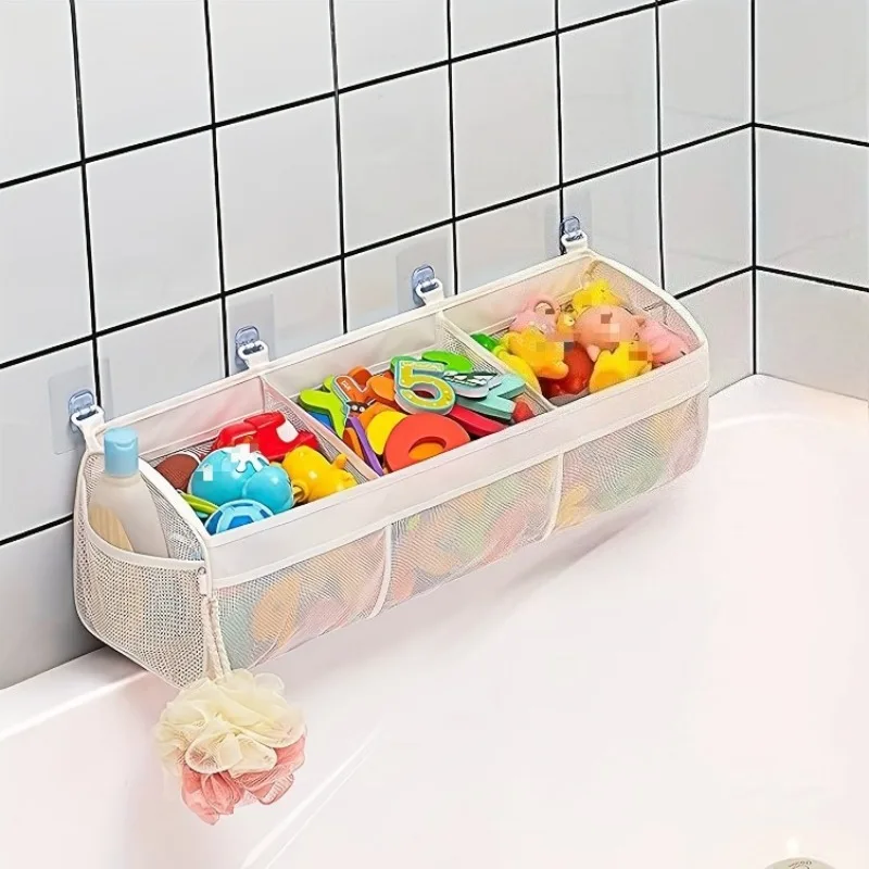 3-Compartment Shower Mesh Storage Bag , Bathtub Multi-Purpose Storage Rack, Bathroom Net Storage Bags