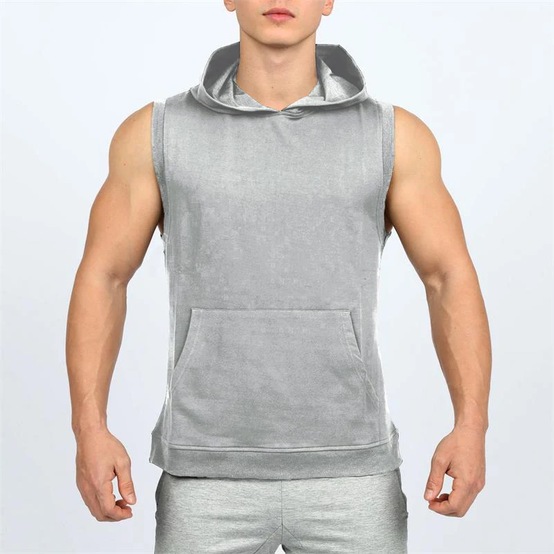 Men Vest Sleeveless Shirts Tank Tops with Hoodie Workout GYM Muscle Shirt Waistcoat Fitness Men Clothing