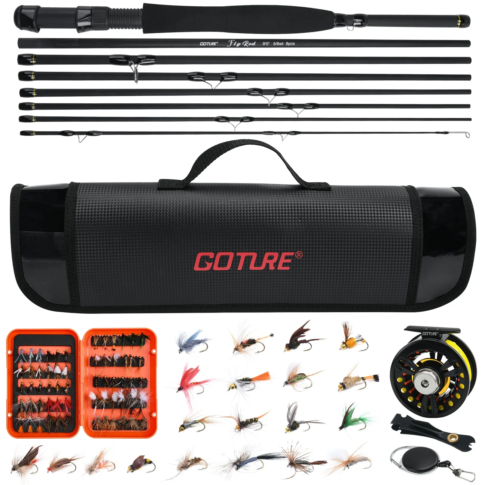 Goture 9FT 2.7M Fly Fishing Travel Rod Combo Set #56 Carbon Fiber