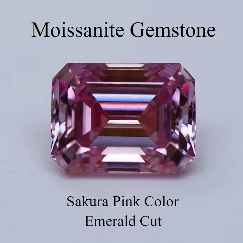 

Moissanite Gemstone Sakura Pink Color Emerald Cut Lab Grown Diamond Woman Advanced Jewelry Making Materials With