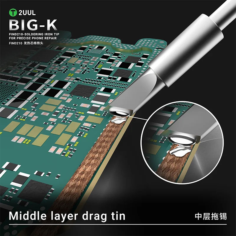 2UUL FD11 FD21 Паяльное жало Big-K, расширенное лезвие 4,0 мм для станции C210, процессор/средний слой, олова, сменное сварочное жало