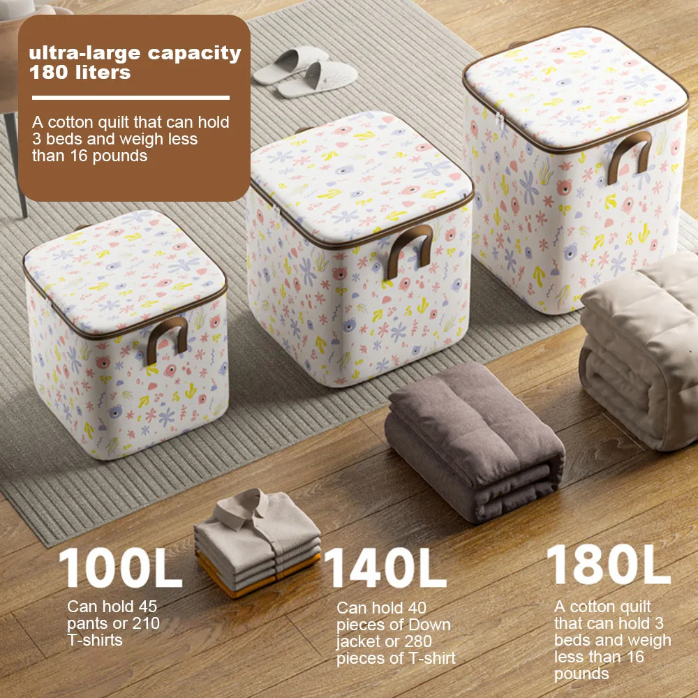 Clothes Storage Bins Cute Teddy Bear Quilt Storage Bag Wardrobe Sorting Storage Bucket Closet Storage Box Blanket Sorting Box