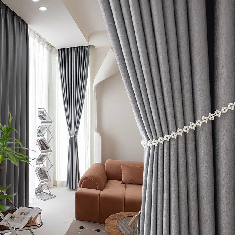 Custom Size Modern Japanese Color Gray Curtains for Living Room Bedroom Dining Luxury Wrinkle Texture Pattern Window Drapes