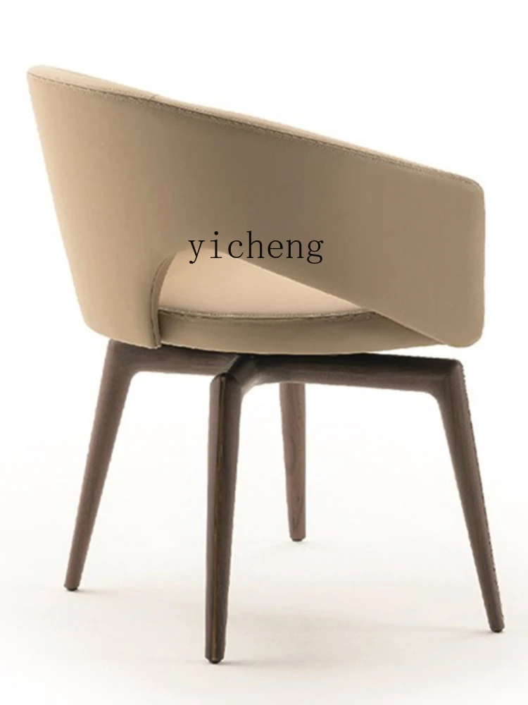 ZC  Minimalist Solid Wood Dining Chair Art Cloth Imitation Leather Bending Plate Chair Backrest Armrest Leisure Chair