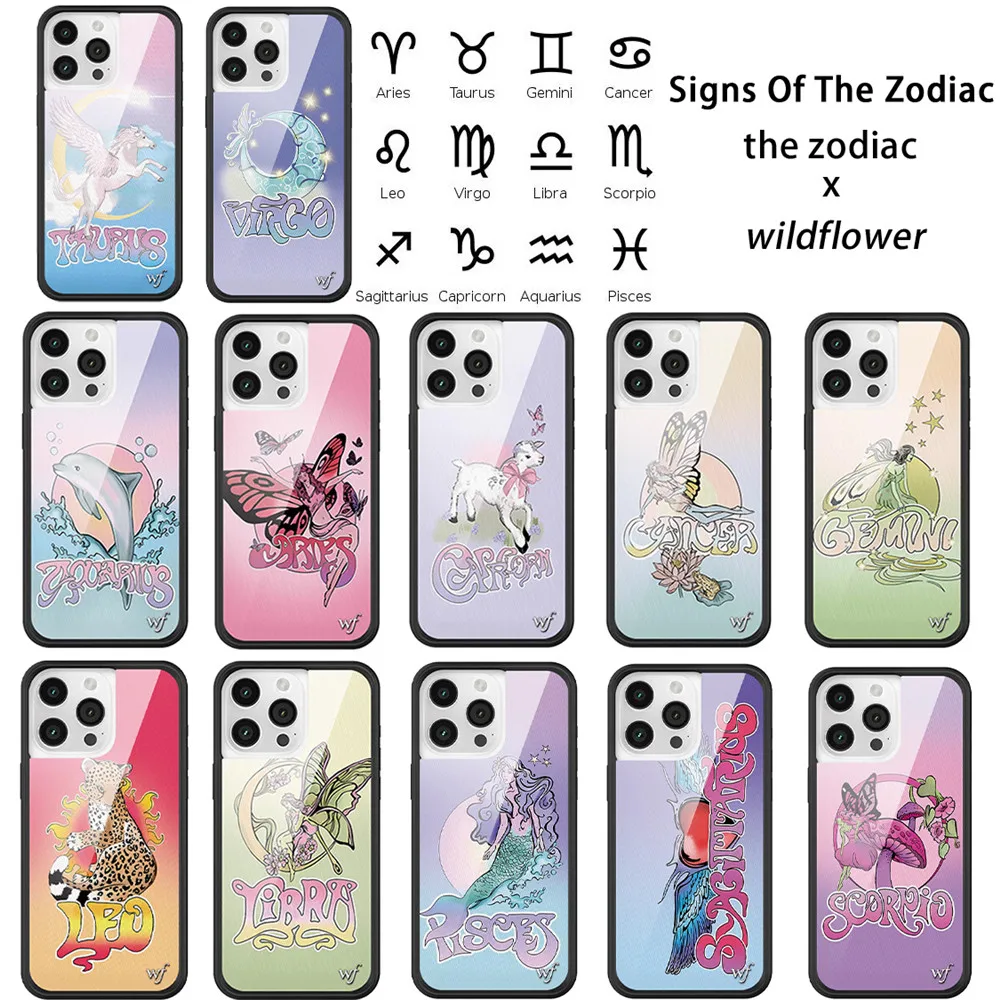 Wildflower the Zodiac wf Girl Phone Case for iPhone 12 13 14 15 16 Pro Max Plus Gemini Leo Sagittarius Pisces Libra Cover Coque