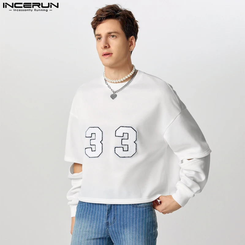 INCERUN Tops 2024 American Style Men's Fashion Digital Printed Pattern Sweatshirt Casual Streetwear Hollow Long Sleeved Pullover