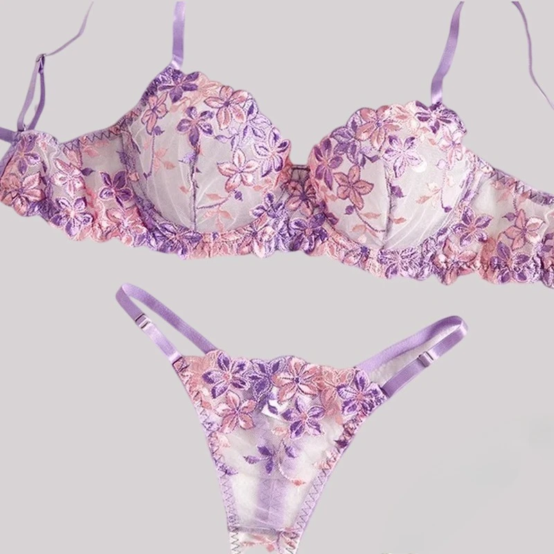 

Tornova сексуальное фиолетовое сексуальное женское белье для женщин, сетчатый прозрачный тонкий вышитый сексуальный интересный кружевной комплект нижнего белья, новый комплект