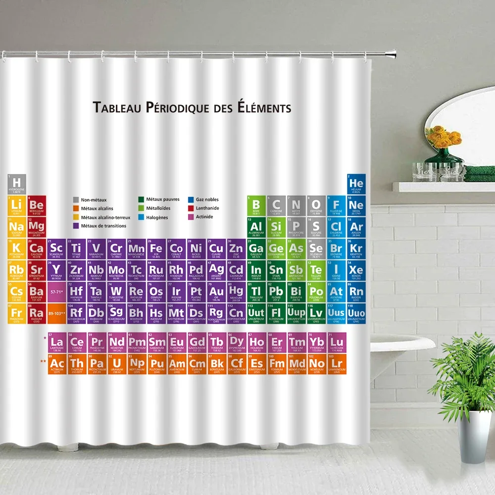 Periodic Table of Elements Shower Curtain in the Bathroom Decor Chemical Form Digital Print Waterproof Cloth Curtains With Hooks