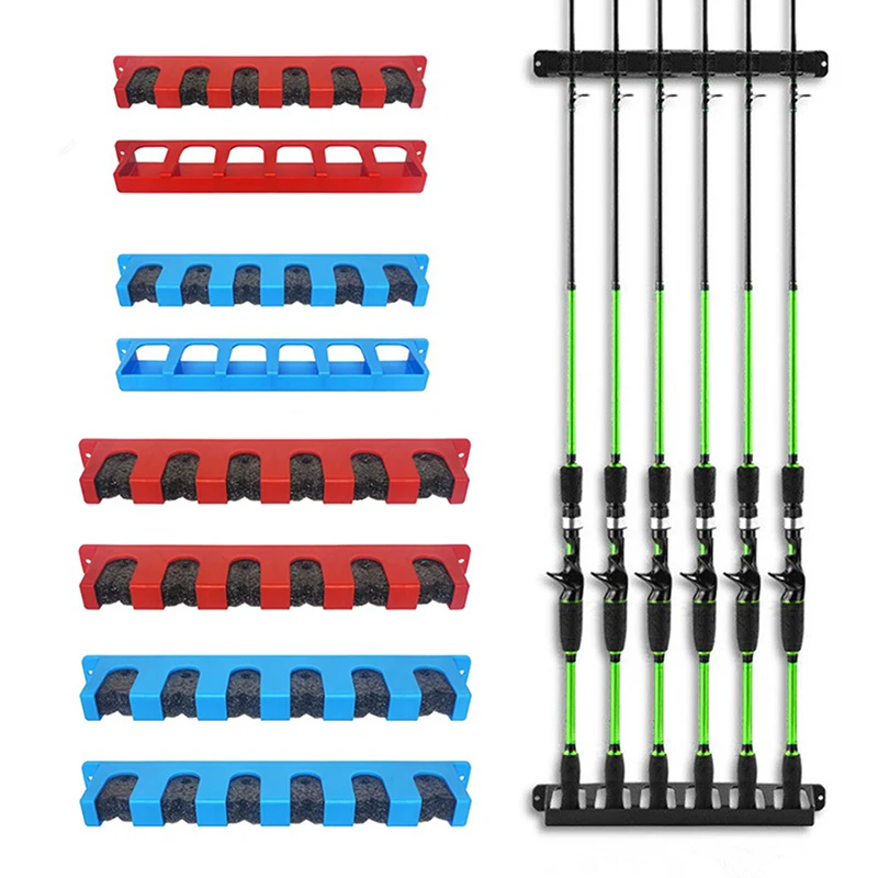 Fishing Rod Holders 6-Rod Rack Vertical Pole Holder Wall Mount Modular For Garage Fishing Pole Display Stand Fixed Frame