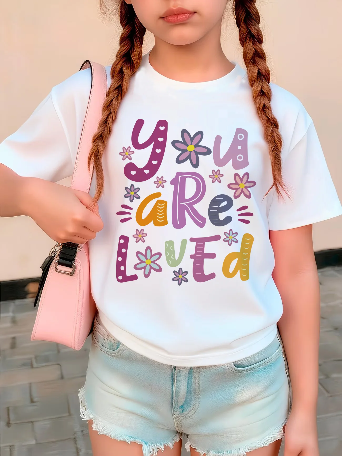 You Are Love Letter Design T-Shirt Bedrucktes T-Shirt Sommerkleidung für Mädchen Kurzarm-Tops T-Shirts Niedliche Mädchenkleidung