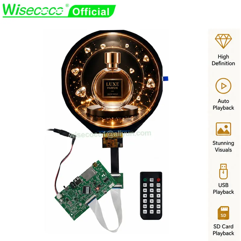 7 Inch Round LCD Display 1080x1080 Circular IPS TFT Screen USB SD Card Auto Play Video Loop Playback Controller Board