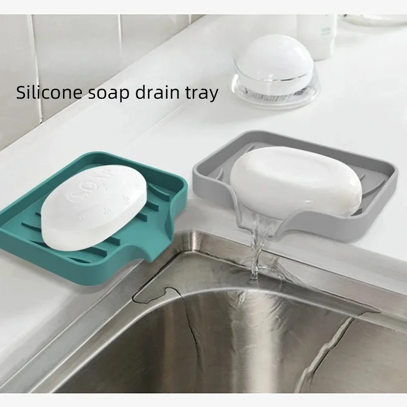 Soap Dispenser Silicone Soap Dish for Bathroom Self Draining Soap Bar Holder Kitchen Sink Soap Dish Sponge Drain Pad Countertop