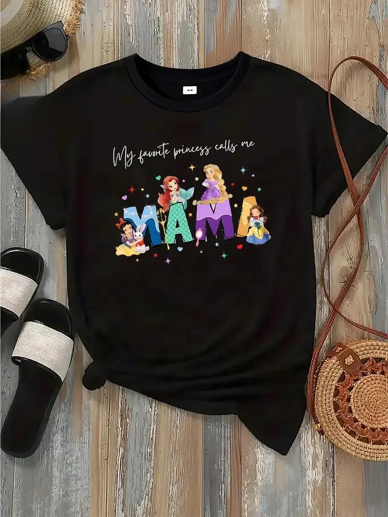2025 يُطلق أمري المفضل أمي. تي شيرت نسائي قطني كاجوال كبير الحجم تي شيرت بناتي كارتون ملابس الشارع مقاس كبير