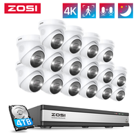 ZOSI 16CH NVR 4K Security Camera System 8MP/5MP PoE IP Cameras 24/7 Recording 4TB HDD Smart Detection H.265 Video Recorder