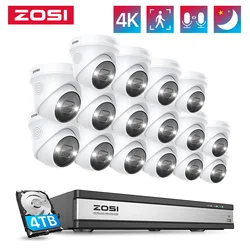 ZOSI 4K 16CH Spotlight PoE Surveillance System H.265 8MP 5MP Smart Security Camera System 2-Way Audio AI Human Detection NVR Set