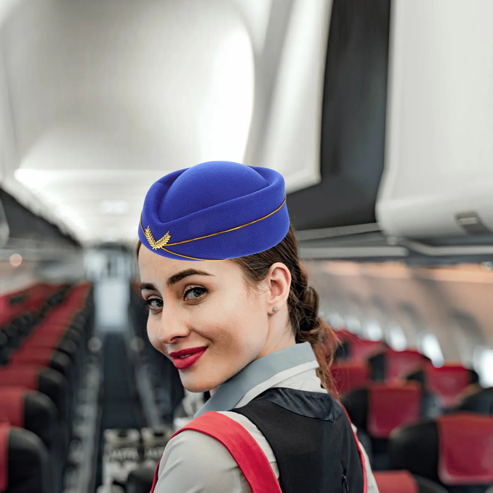 

Women Faux Wool Felt Beret Airline Stewardess Hat Cap for Flight Costume Cosplay Formal Uniform Performance Accessory