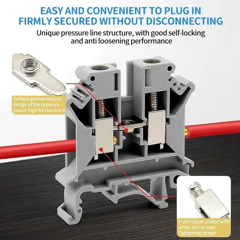 Multi-Color UK2.5 DIN Rail Terminal Block 2.5mm² 32A, Screw Type Wire Connector for Electrical Panel Wiring 20/50/100Pcs