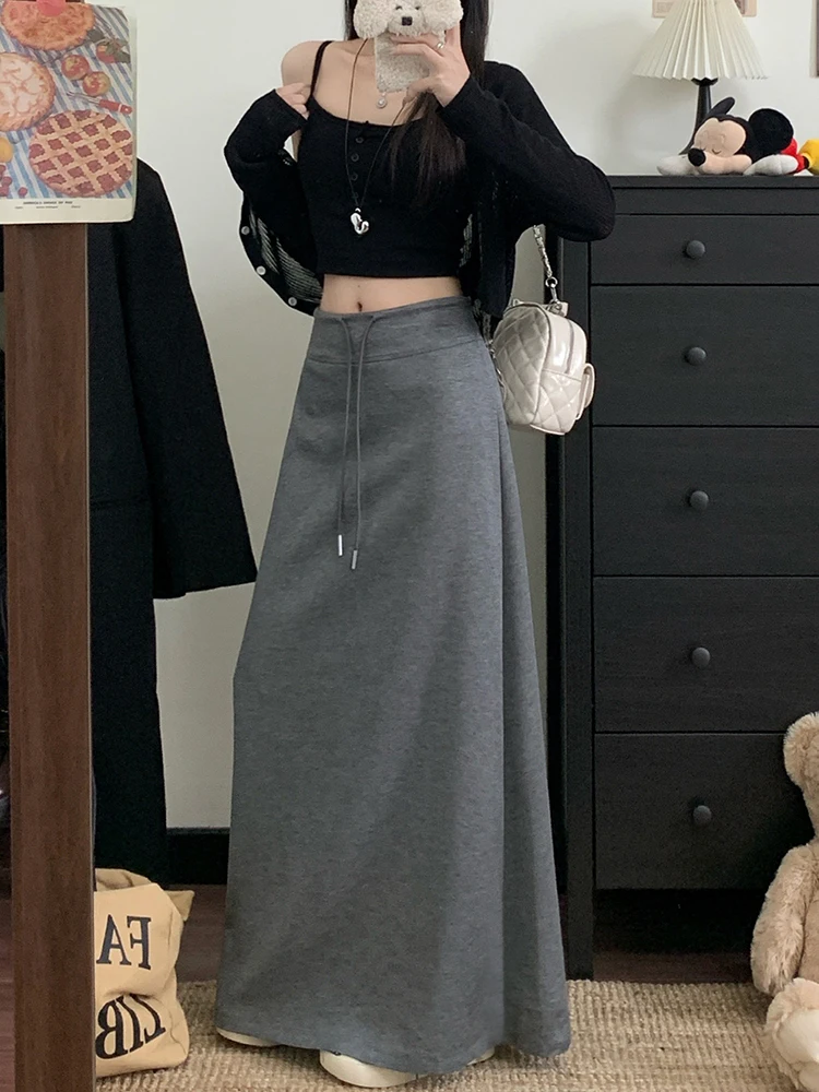 女性の Dstring 弾性 Ba スプリットシックな秋の新しい Sle スリミングスカートティーン向けレトロハイウエスト A ラインスカート