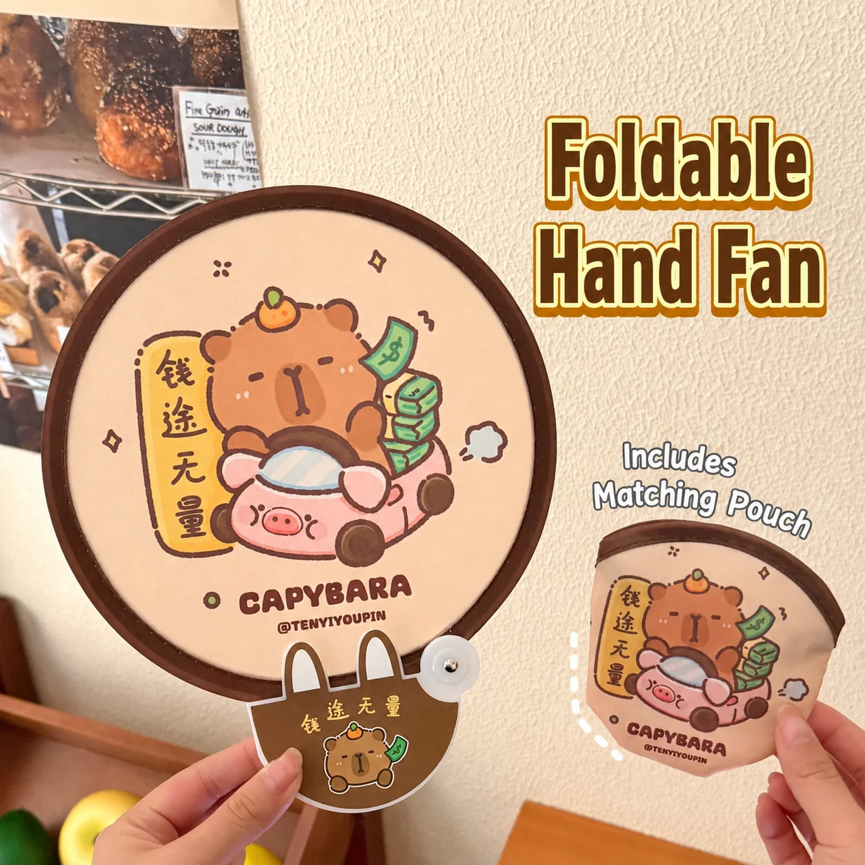 Cute Cartoon Foldable Handheld Round Fan Portable Lightweight Cooling Fan for Summer Outdoor Travel Mini Folding Fan Men Women