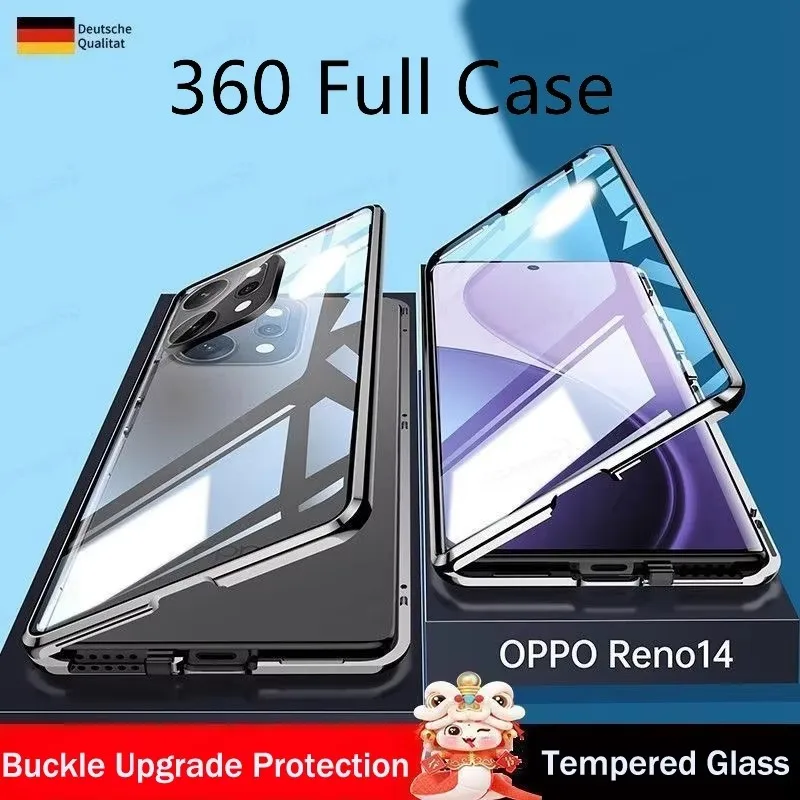 Phone Case 360 Double Sided Glass For OPPO Reno 14 Pro 5G Metal Magnetic Lens Protector For OPPO Reno14F Reno 14Pro Cover