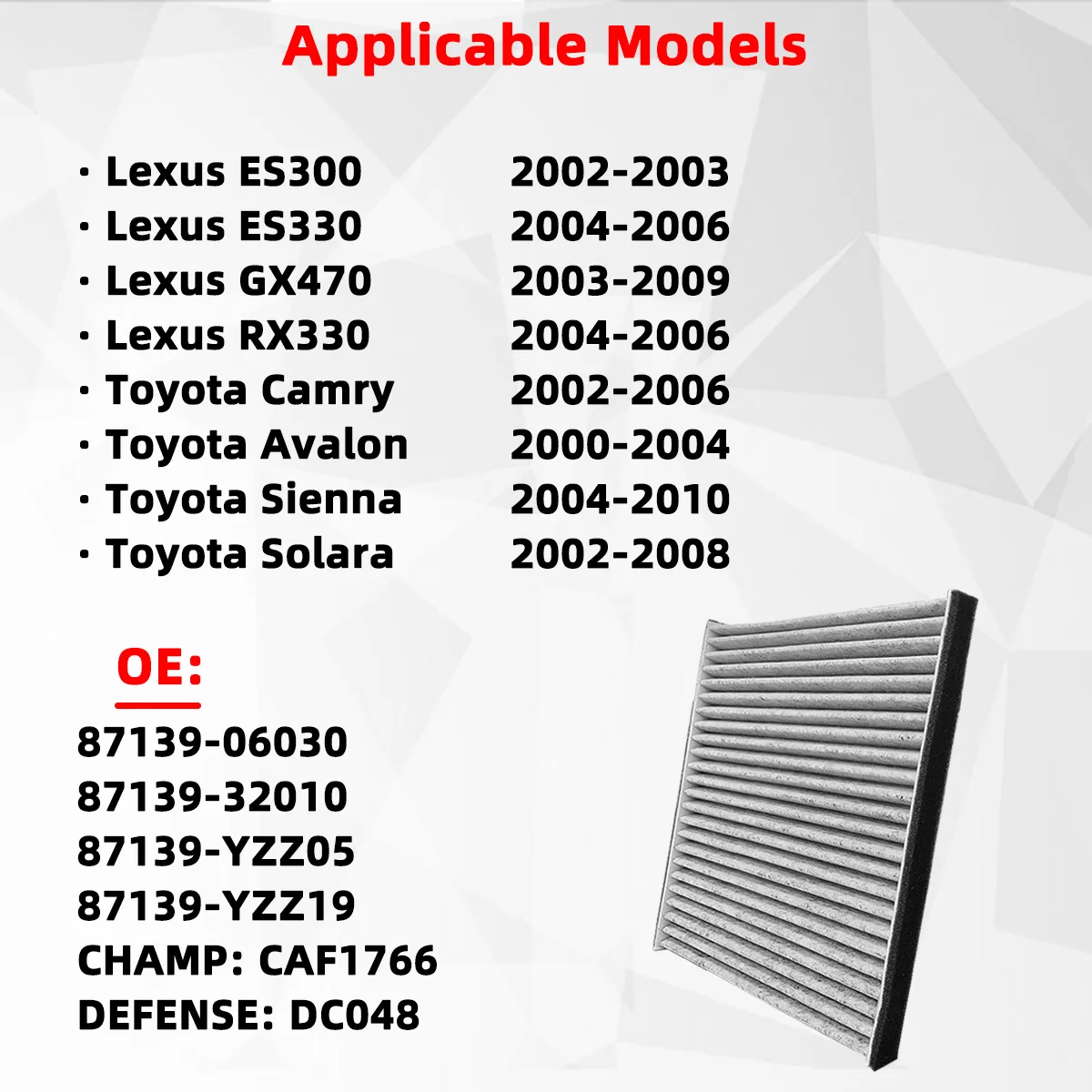 PINMOAP Auto-Klimaanlagenfilter ist geeignet für Lexus ES300 GX470 RX350 RX400h Toyota Avalon Camry Sienna Solara 87139-YZZ19 – Detail 5