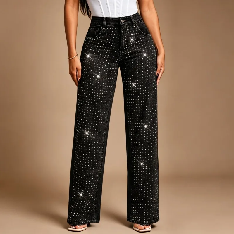 Ladies Black High Waist Wide Straight Leg Pants Women Trendy All Match Casual Long Trousers Daily Commute Fashion Bottoms
