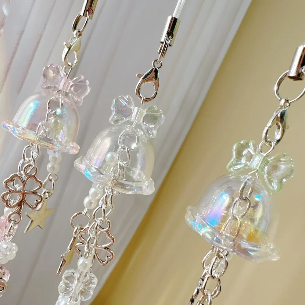 Y2K Purple Clover Jellyfish Key Chain Wind Chimes Star Heart Beaded Keyring for Phone Camera Earphone Case Charm Pendant Keycord