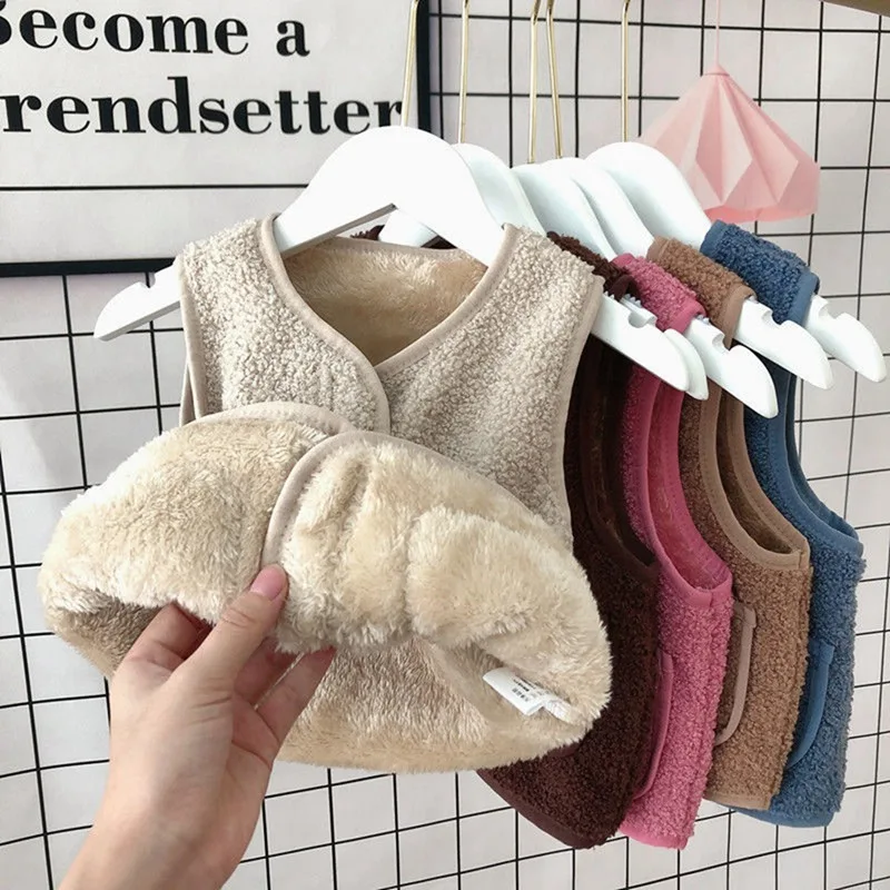 Children\'s Winter Baby Lamb Velvet Vest Keep Warm Coat Boys Girls Waistcoat Autumn Clothes Fashion Candy Colors Kids Outerwear